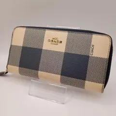COACH コーチ 長財布 ラウンドジップウォレット ネイビー×クリーム