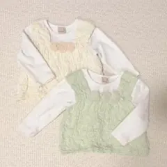 プティマイン 長袖トップス 80 (アイボリー、イエローグリーン) 2点セット