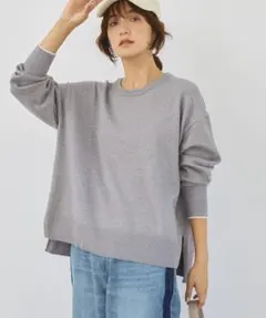 113.AMERICAN HOLIC：配色バイパチクルーネックニットプルオーバー