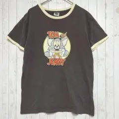 TOM&JERRY トムとジェリー ロゴプリント リンガーTシャツ 綿 Mのサムネイル