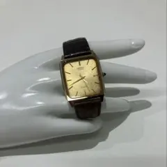 セイコー レクタンギュラー 黒文字盤 メンズ 腕時計 稼動品 新品革