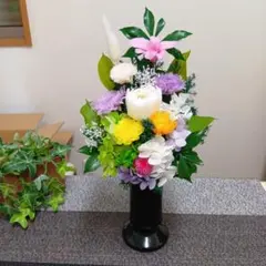 豪華 大きめ高さ45センチ プリザーブドフラワー 仏花 1基 花器あり