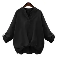 【Ｌサイズ】大人可愛い ゆるふわシャツ バルーンシャツ ゆったり ブラック
