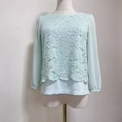 D263 外観美品 ANAYI シアーブラウス レース スカラップ 日本製 38のサムネイル