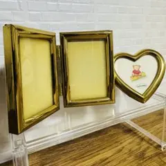【昭和レトロ】ゴールドカラー 写真立て2点セット 観音開き ハート型