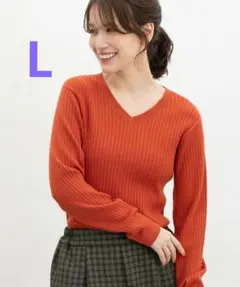 Honeys リブVネックニット　L オレンジ