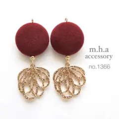 no.1366 ベロアコインとゴールドフラワー/ダークレッド