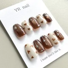 No.112 ブラウン　茶色　ドットハート　垂れネイル　チョコレート