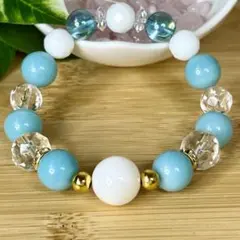 希望⭐︎大粒アマゾナイト×ホワイトオニキス×アクアオーラ　天然石　パワーストーン