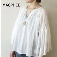美品 MACPHEE マカフィー シアー刺繍ブラウス タッセルリボン ギャザー白のサムネイル