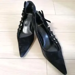 FRAGILE黒 スエードレースアップ パンプス