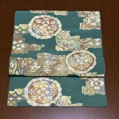 ✿ 正絹 ✿ 本場筑前博多織 ✿ 一重 ✿ 華文 ✿ 深緑色 30×358cm