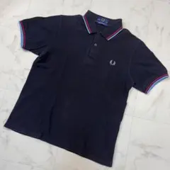 フレッドペリー　M12 ネイビー ポロシャツ　ロゴ刺繍　月桂樹　M相当　青　赤1