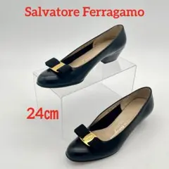 美品サルヴァトーレフェラガモ ヴァラリボン パンプス 黒 24cm卒業式 入学式