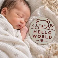 ニューボーンフォト 木製プレート HELLO WORLD 記念撮影