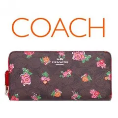 COACH財布 (長財布) ブラウン×レッドマルチ