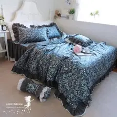花柄ダークグレーセミダブルカバーセット