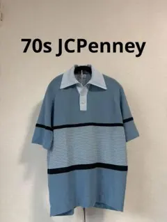 70s JCPenney パイル地 半袖ポロシャツ サックスブルー ヴィンテージのサムネイル