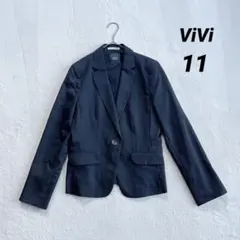 【ヴィヴィ】テーラードジャケット (11) 黒 ストライプ シングルボタン 仕事