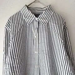 チャップス 長袖シャツ レギュラーカラー ストライプ L 白黒系 綿 ゆったりのサムネイル