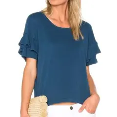 Current/Elliott カレントエリオット ラッフルスリーブTシャツ 青のサムネイル