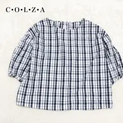 コルザ 五分袖ブラウス プルオーバー チェック柄 パフスリーブ フェミニン 上品