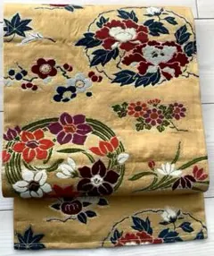 アンティーク名古屋帯　しつけ付　織り出し花模様　大正ロマン　正絹