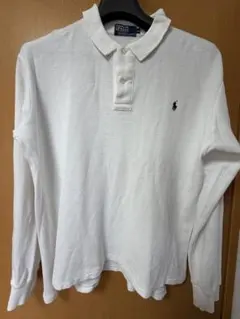 【人気】ポロラルフローレン 長袖ポロシャツ LL ホワイト 鹿の子 刺繍ロゴ