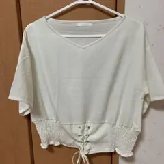 アイボリー Vネック 半袖シャツ ブラウスのサムネイル