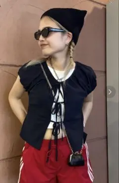 ZOZO限定　JEANASIS フロントリボンフレンチスリーブシャツブラウスのサムネイル