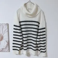 MICHEL KLEIN　ボーダー　タートルネック　セーター　ニット　白/黒　M