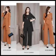 パンツスーツ　2XL 3点セット　 黒 フォーマル　セットアップ　ドレス