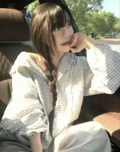 SHEIN チェック柄 フード カジュアルシャツ ホワイトのサムネイル