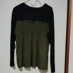 最終価格☆長袖シャーリングトップス 黒・カーキ 大きいサイズ 4L