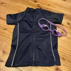 130 ネイビー ラッシュガード　水着 ゴーグル セット