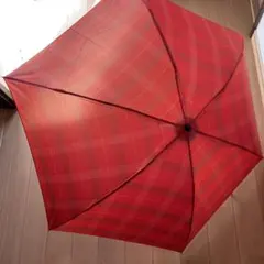 【昭和レトロ】赤 チェック柄 折りたたみ傘