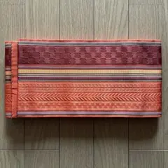 和装 半幅帯 正絹 総柄 オレンジ 350㎝×15㎝