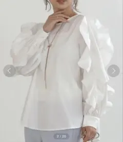 新品可愛い華やか袖フリルホワイト長袖ブラウス卒業式入学式フォーマルシャツ