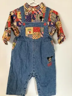 ミッキーマウス刺繍デニムオーバーオール　futafuta バースデイ