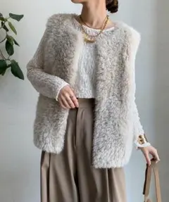 DOUDOU(ドゥドゥ)フェイクカシミヤファーベスト