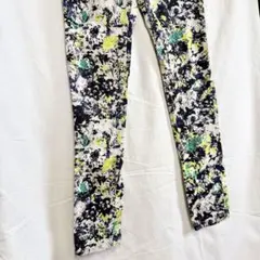 デプレ★花柄スキニーデニムパンツ ネイビー/イエロー