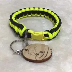 パラコード　小型犬用　首輪　黒　黄色　26cm　(k-3)