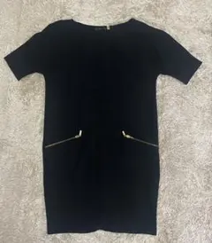 【洗練デザイン】ZARA BASIC ゴールドジップ ブラック ワンピース
