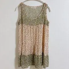 LOWRYS FARM ノースリーブ【M】小花柄 ティアード チュニック 春夏