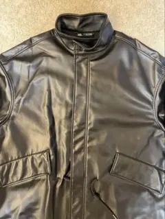 ブラックレザーコート スタンドカラー