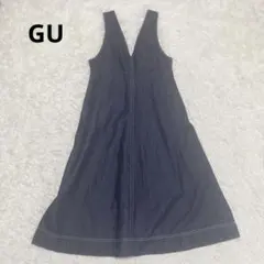 a2114【ジーユー】デニムロングワンピース ノースリーブ M フレア 大人ラフ
