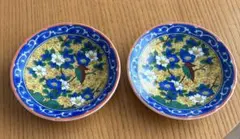 九谷焼 加賀屋 黄色柚 花鳥文 豆皿 2客揃 小皿のサムネイル