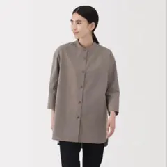 無印良品 乾きやすい　ブロード七分袖シャツチュニック婦人ＸＳ・モカブラウン