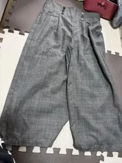 レディース 女性チェック柄 ワイドパンツ グレー系大きいサイズ 3L