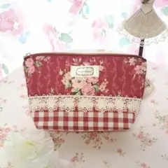【SALE】ポーチ♡花柄　ボルドー系